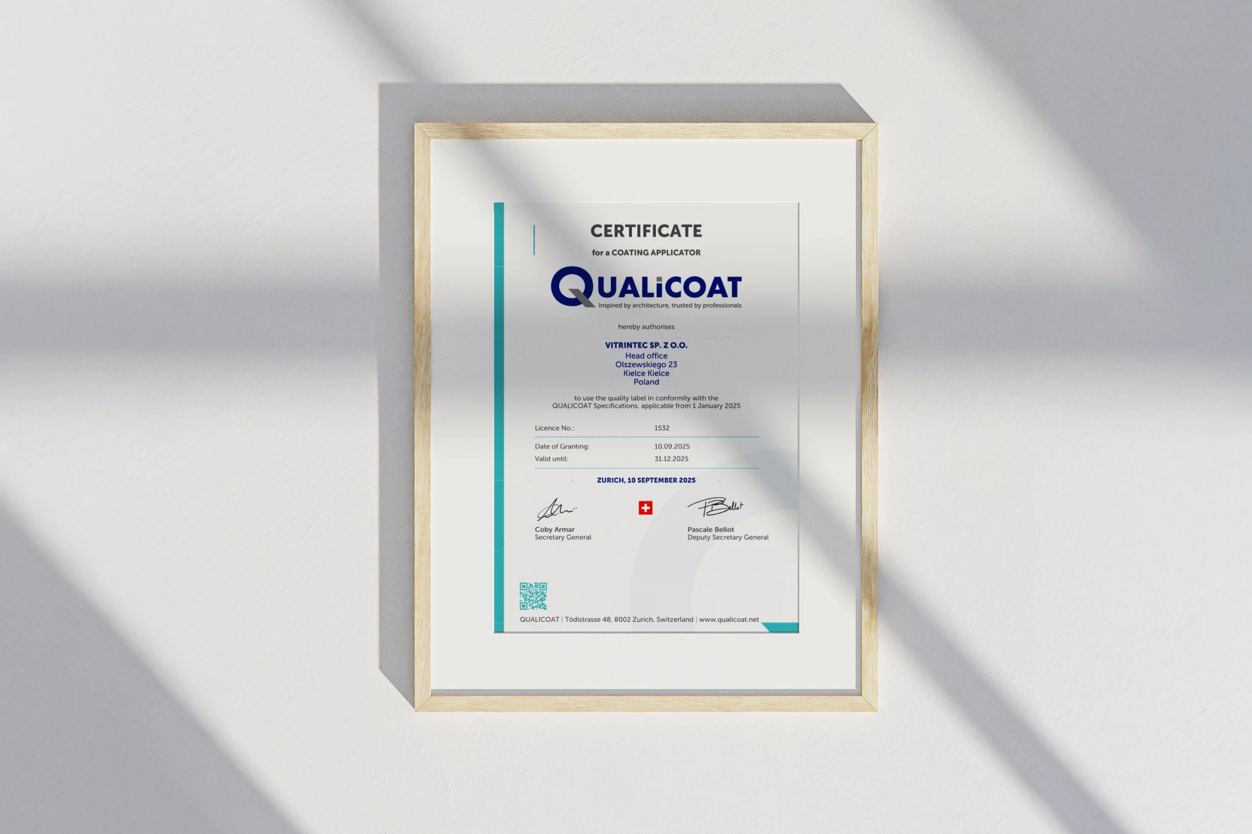 Vitrintec with QUALICOAT certification